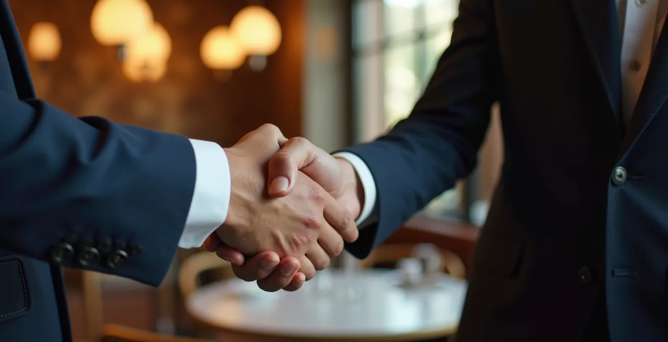Poignée de main professionnelle dans un cadre de restaurant élégant