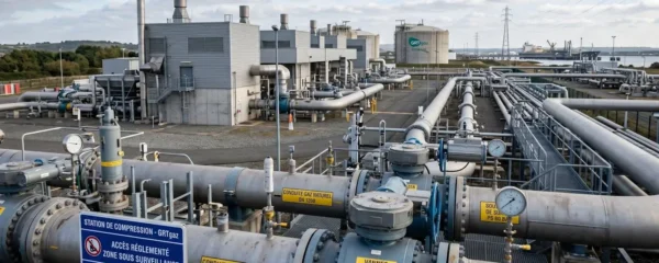 Installation industrielle de canalisation de transport de gaz naturel avec vannes de régulation et compteurs de pression, infrastructure gazière professionnelle en France